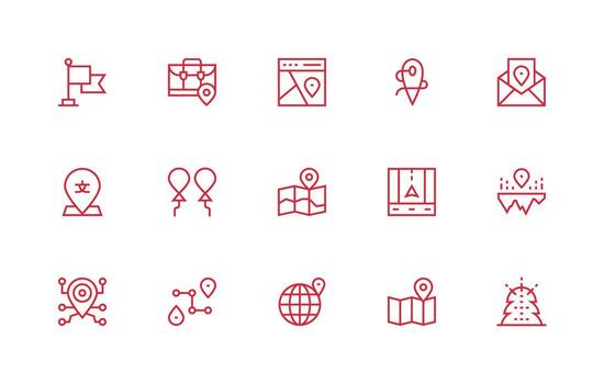 determinar con precisión diseño íconos presentando 15 en regular línea estilo píxel Perfecto íconos para moderno aplicaciones vector