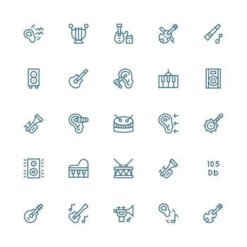 Acoustic Design Icons featuring 25 in Medium Stroke Outline Style Sharp Icons for Presentations vector