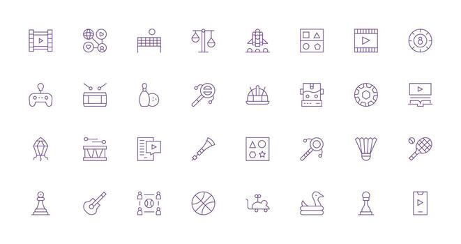 Play Visual Pack containing 32 Thin Line Icons Fully Editable Icon Set for Web vector