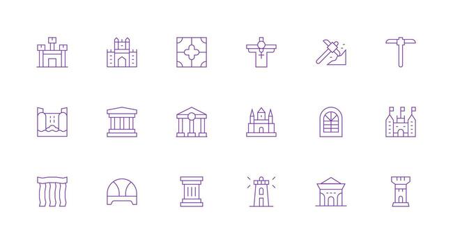 Roca presentando 18 íconos en mínimo línea diseño completar icono conjunto para móvil aplicaciones vector