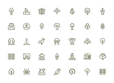 Regular Clean Line Style Ecosystem Icons with 35 Vectors Interface Icons for Daily Use
