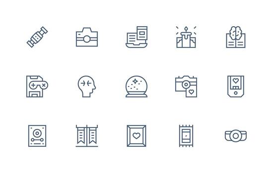 Memory Design Icons featuring 15 in Regular Line Style Simplified Icon Pack for Visual Tools vector