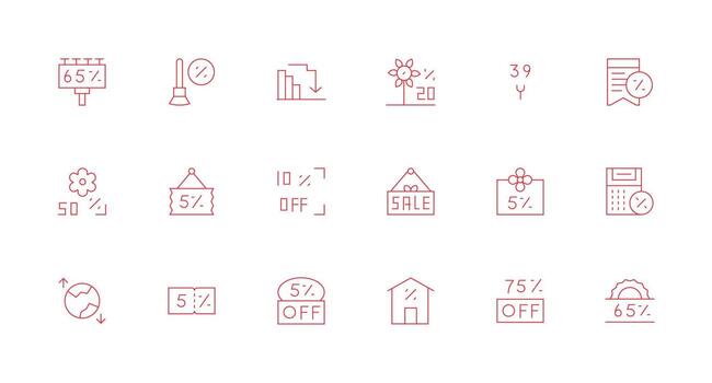 Reduction Visual Pack containing 18 Minimal Line Icons Essential Icon Set for Teams vector