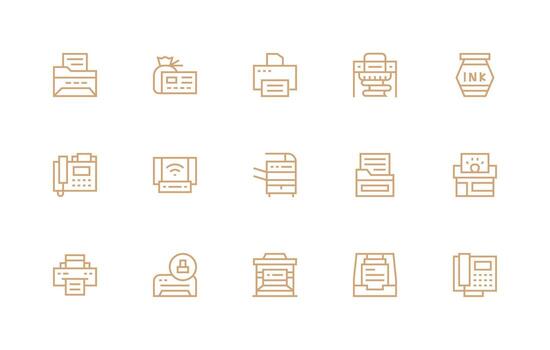 15 Icons for Printer in Regular Line Format Icon Set for Apps vector