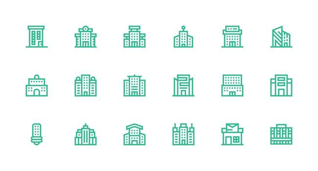 Office Building Icon Collection with 18 Strong Stroke Line Designs Core Icon Collection for Daily Tasks vector