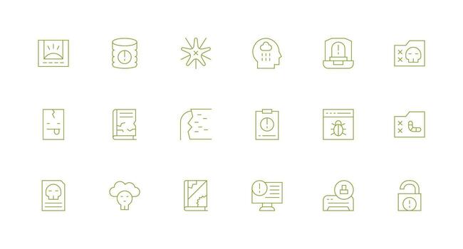 System Error Icon Set with 18 Minimal Line Graphics Icon Pack for Various Themes vector