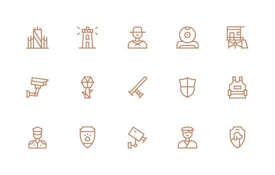 Guard Visual Pack containing 15 Regular Line Icons Balanced Icon Set for Functional Design vector