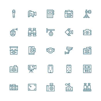25 Medium Stroke Outline Designs for Camera Icons Fully Editable Icon Set for Web vector