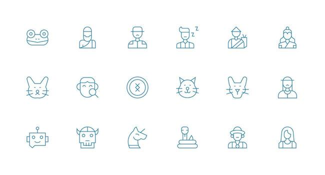 Character featuring 18 Icons in Minimal Line Design General Use Icon Pack vector