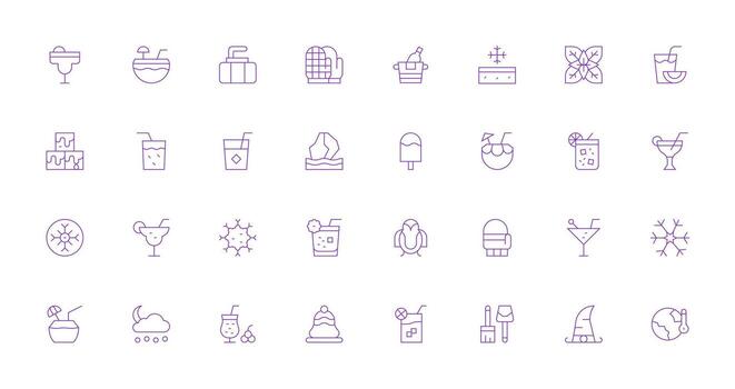 hielo diseño íconos presentando 32 en Delgado línea estilo reutilizable icono conjunto vector