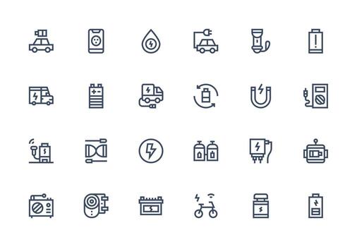 Thick Line Line Style Battery Icons with 24 Vectors Sharp Icons for Presentations