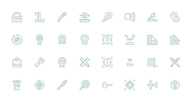 Delgado línea íconos desde preciso conjunto con 32 vectores glifo icono serie