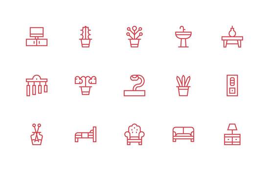 Regular Line Icons from Interior Design Set with 15 Vectors Neatly Designed Icons for Web Platforms