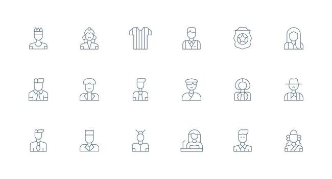 Authority Figure Design Icons featuring 18 in Minimal Line Style Neutral Style Icons for Any Project vector