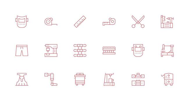 18 Minimal Line Vectors for Fabrication Theme Clean Icon Collection for Web Use