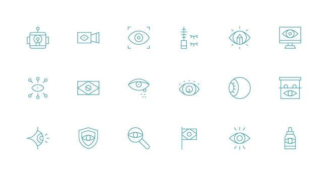 ojo presentando 18 íconos en mínimo línea diseño completar icono conjunto para móvil aplicaciones vector