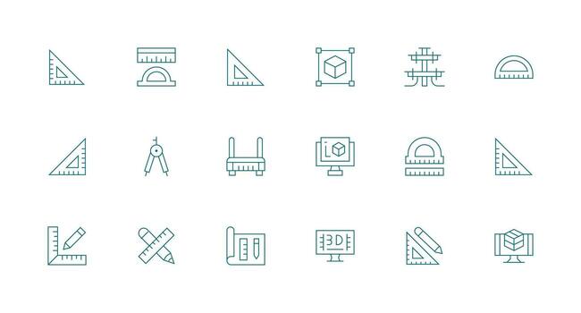 Cad Icon Set with 18 Minimal Line Graphics Flexible Icon System for Web Interfaces vector