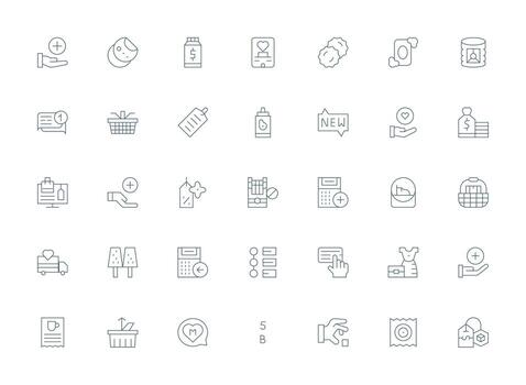 Item Icon Set with 35 Light Line Graphics Clean Set for Layout Prototypes vector
