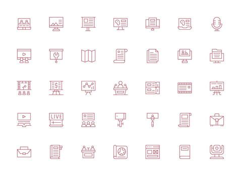 35 ligero línea íconos para presentación gráficos claro y conciso icono conjunto colección vector