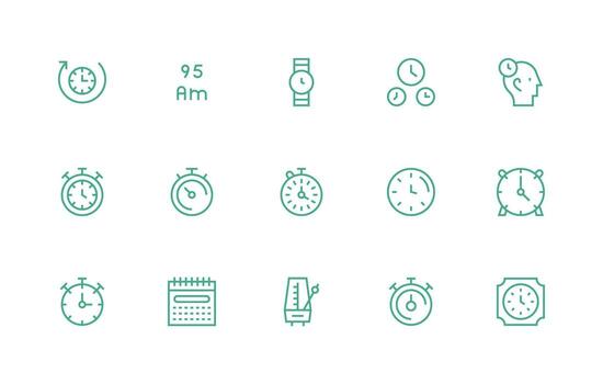 15 Regular Line Vectors for Timekeeping Theme Essential Icons for Rapid UI Building