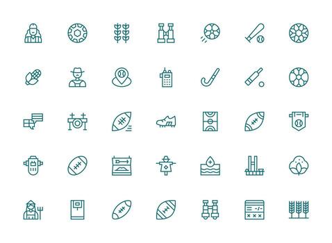 Field Design Icons featuring 35 in Regular Clean Line Style UI-Ready Icon Collection vector