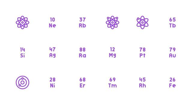 Periodic Table Icon Set with 18 Strong Stroke Line Graphics Multi-Style Icon Collection vector