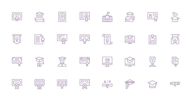 32 Icons for Diploma in Thin Line Format Smart Icon Collection vector