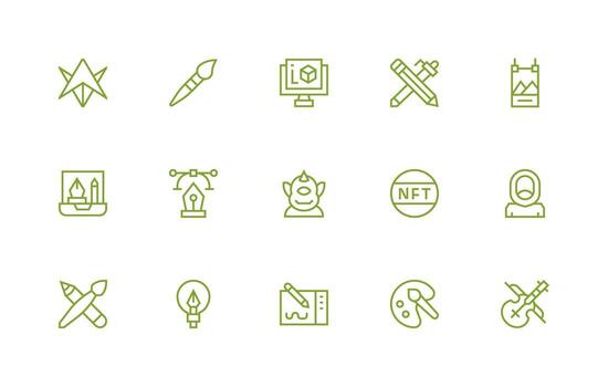 Digital Art featuring 15 Icons in Regular Line Design Customizable Icon Series for Mobile Screens vector