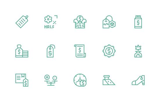 fijación de precios visual paquete conteniendo 15 regular línea íconos equilibrado icono conjunto para funcional diseño vector