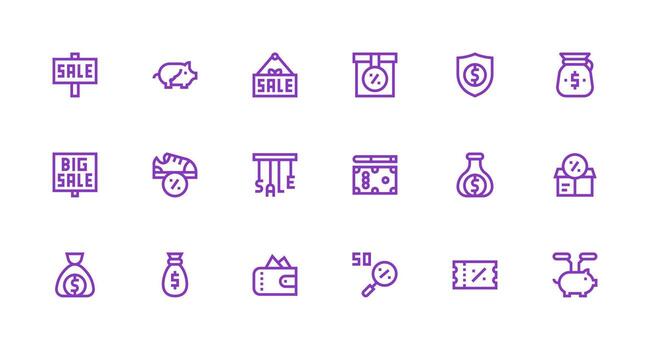 18 Strong Stroke Line Designs for Savings Icons Quick Access Icons for UI Development vector