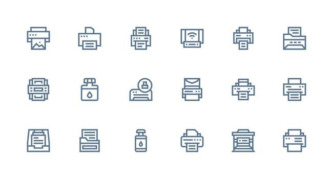 Printing including 18 Strong Stroke Line Illustrations Web and App Icon Pack Collection vector