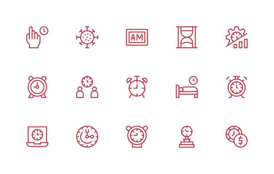 Regular Line Style Clock Icons with 15 Vectors Functional Icon Series