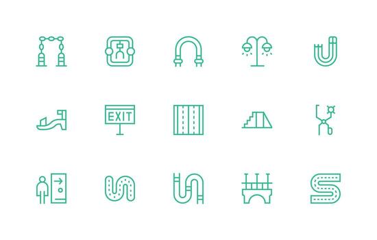 ruta presentando 15 íconos en regular línea diseño editable icono colección vector