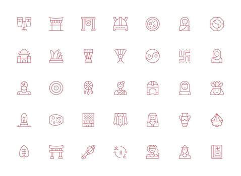 35 Icons for Culture in Light Line Format Icons Built for Visual Consistency Pack vector