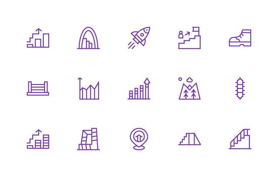 escalada visual paquete conteniendo 15 regular línea íconos básico icono serie vector