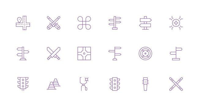 Intersection Icon Collection with 18 Minimal Line Designs Dashboard Icon Series vector