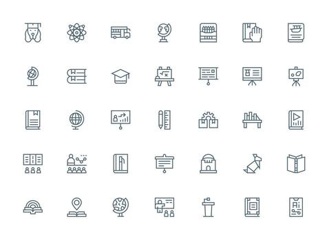 35 Regular Clean Line Vectors for Learning Theme Display Icon Pack