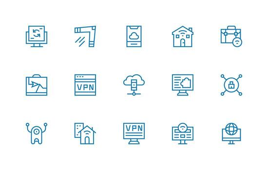 15 Remote Access Icons in Regular Line Aesthetic Digital Icon Collection vector