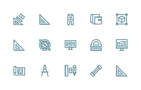 Technical Drawing Design Icons featuring 15 in Regular Line Style All-Purpose Icon Design Pack vector