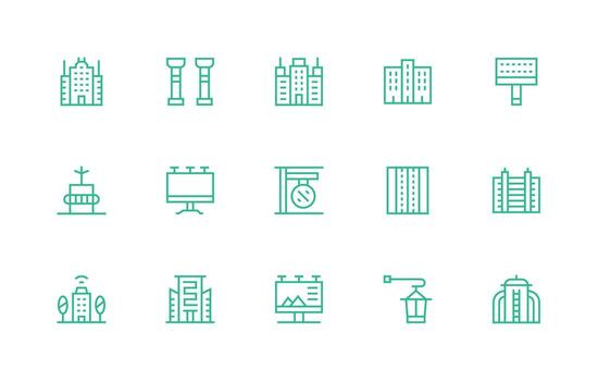 regular línea íconos desde urbano diseño conjunto con 15 vectores completar icono conjunto para móvil aplicaciones