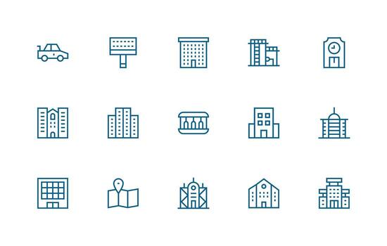 15 Regular Line Icons for City Graphics Essential Icon Set for Teams vector