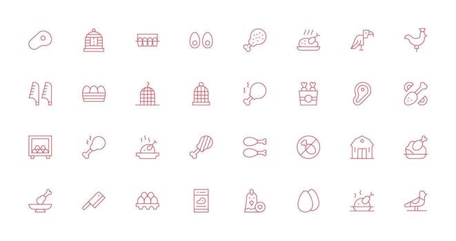 Poultry featuring 32 Icons in Thin Line Design Icon Pack for UI vector