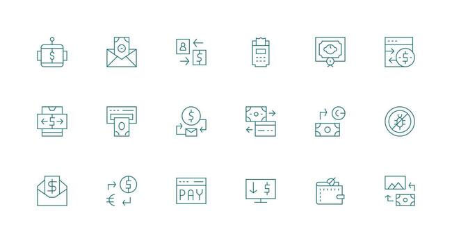 Financial Transaction Icon Collection with 18 Minimal Line Designs Scalable Icons for Cross-Platform Interfaces vector