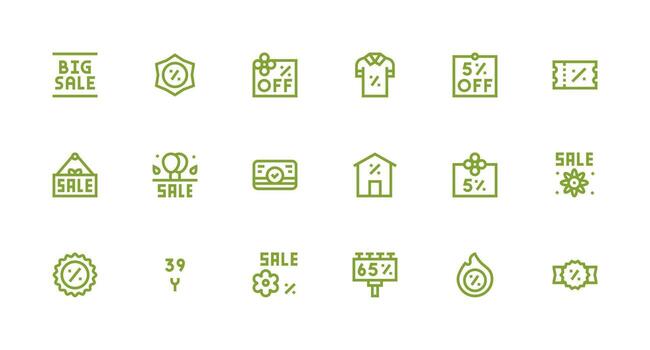 Clearance Icon Set with 18 Strong Stroke Line Graphics Icon Pack for Various Themes vector