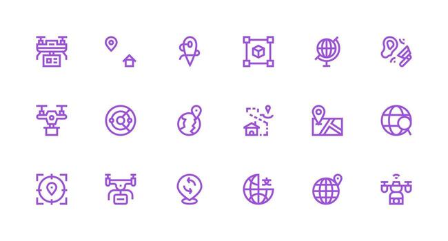 18 Icons for Mapping in Strong Stroke Line Format Interface Icon Collection vector