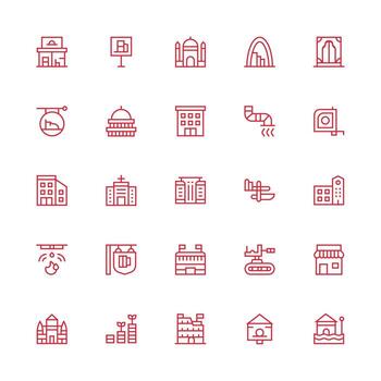25 Medium Stroke Outline Icons for Building Graphics General Use Icon Pack vector