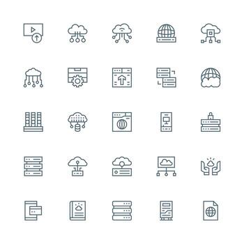 25 Medium Stroke Outline Style Icons from Hosting Collection Complete Icon Set for Mobile Apps vector