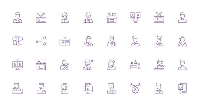 Employee Design Icons featuring 32 in Thin Line Style Versatile Icon Collection for Designers vector
