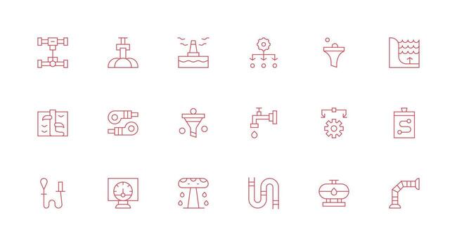 tubería presentando 18 íconos en mínimo línea diseño todas dispositivo compatible icono conjunto vector