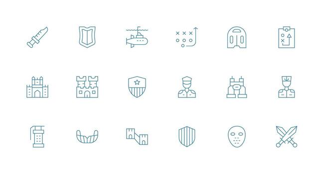 18 Minimal Line Designs for Defense Icons Flexible Icon System for Web Interfaces vector